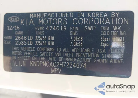 2017 Kia Sportage Ex из США, поврежденный, VIN KNDPNCAC2H7224674